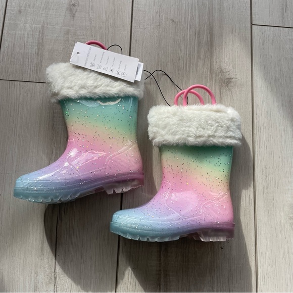 NWT EUXTERPA Toddler Kids Glitter Light Up Waterproof Rain Boots Girls Sparkle - Picture 4 of 8